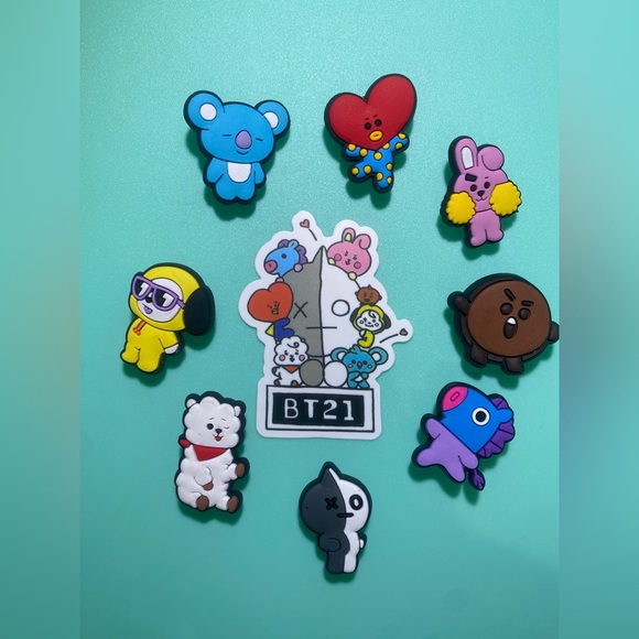 New set of 8 BT21 Jibbitz- BTS Shoe Charms for CROCS- OS- NWOT - Picture 1 of 4